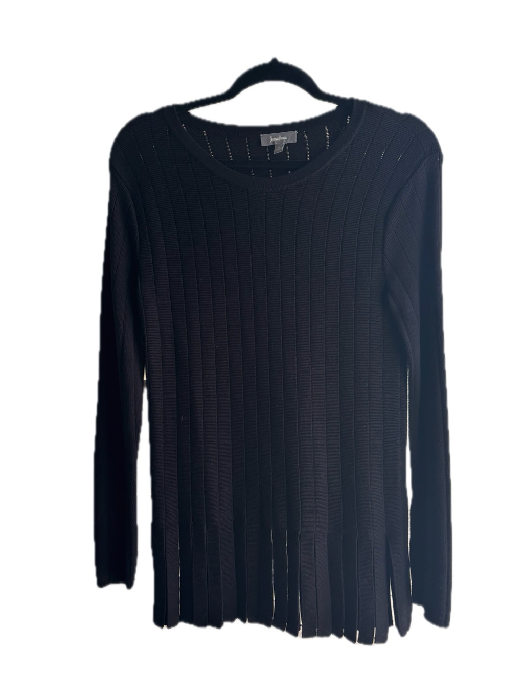 Neiman Marcus “Car Wash” Fringe Black Knit Sweater